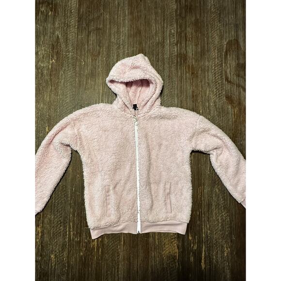 ID Ideology Big Girls Solid Faux Sherpa Hooded Jacket Pink Lavender Size XL - Picture 1 of 5